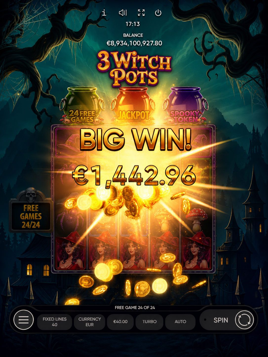 3 Witch Pots strategy diagram showing the gamble feature capped at two to three attempts